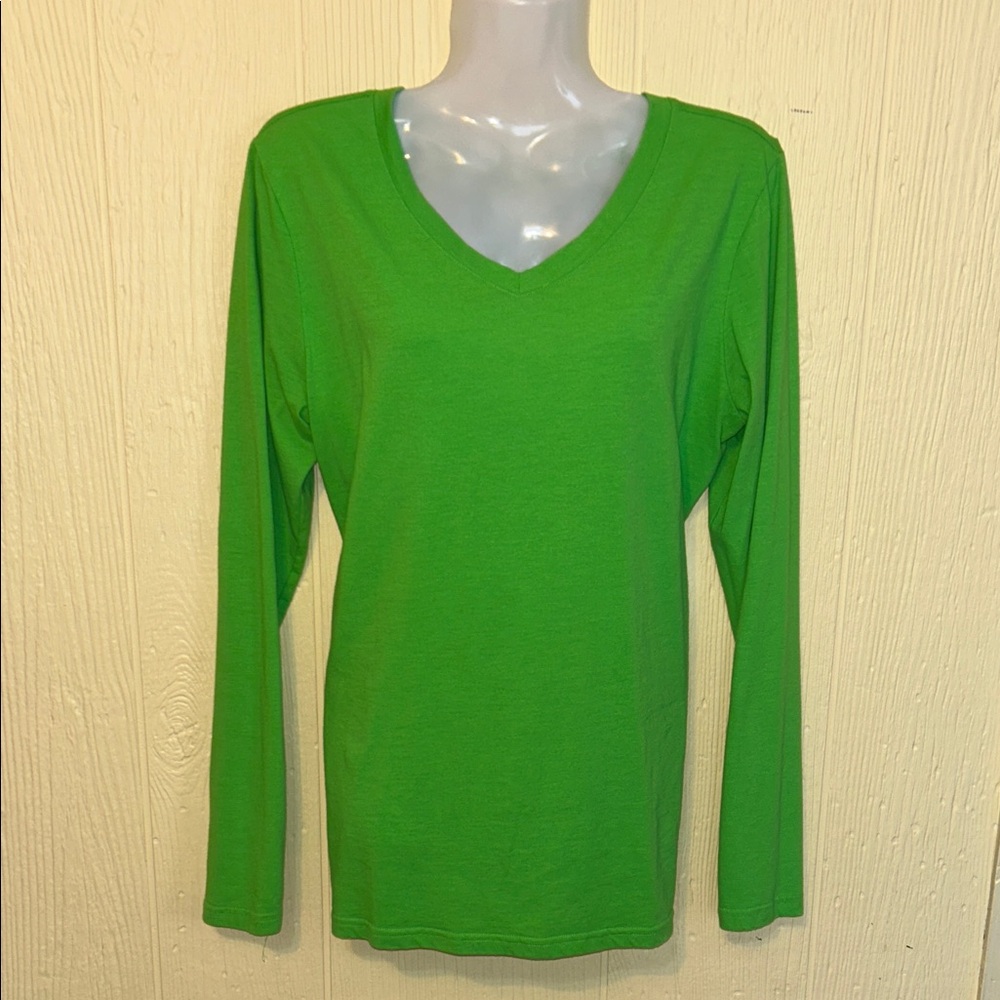 Green V-Neck Women's Top